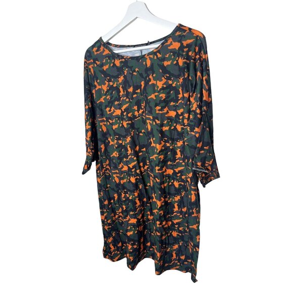 PrettyLittleThing T Shirt Mini Dress Womens 12 Camo Green Orange Casual Fall - Picture 7 of 9